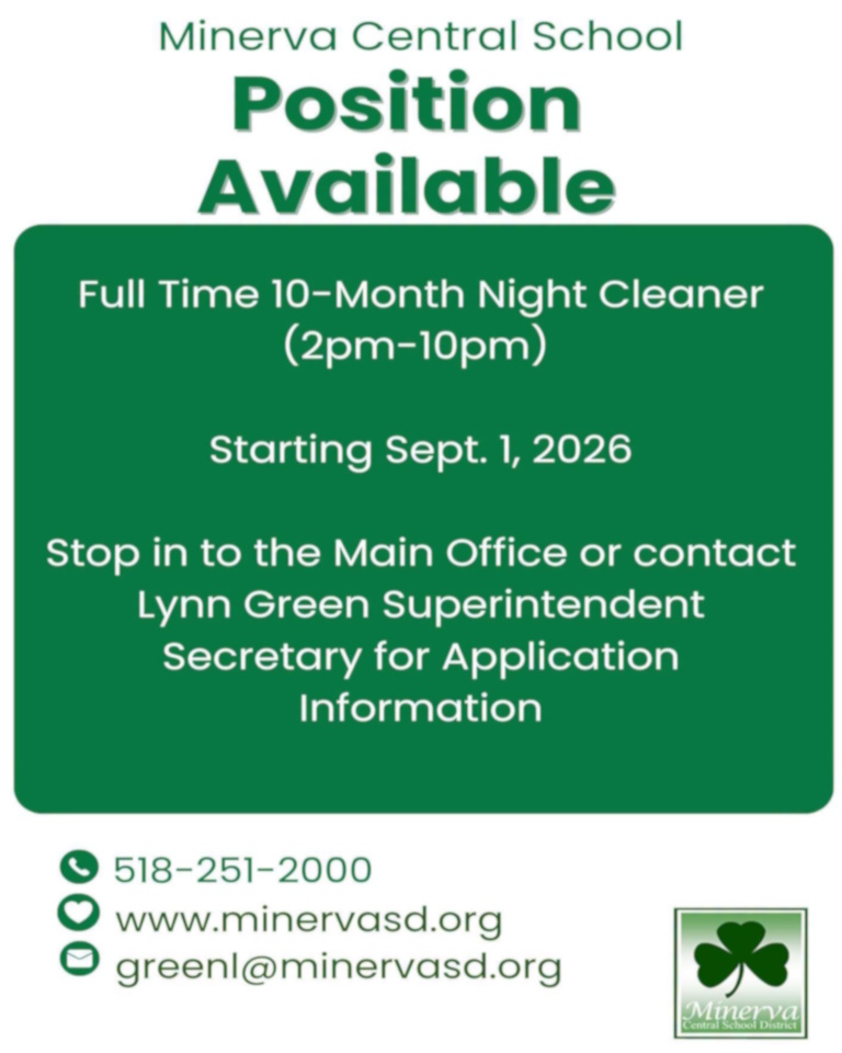 Evening cleaning position call 518 151 2000 for more inforrmation Evening cleaning position call 518 151 2000 for more inforrmation