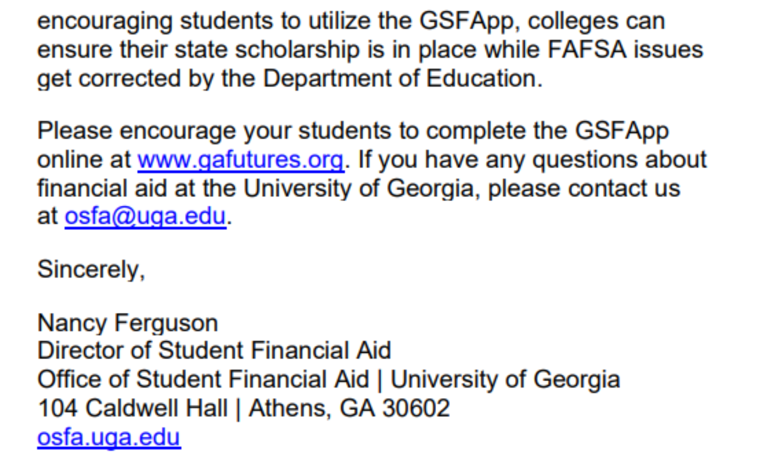 Information From UGA