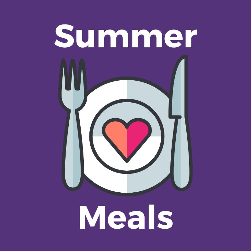 Summer Meals with a plate, fork, knife and heart.
