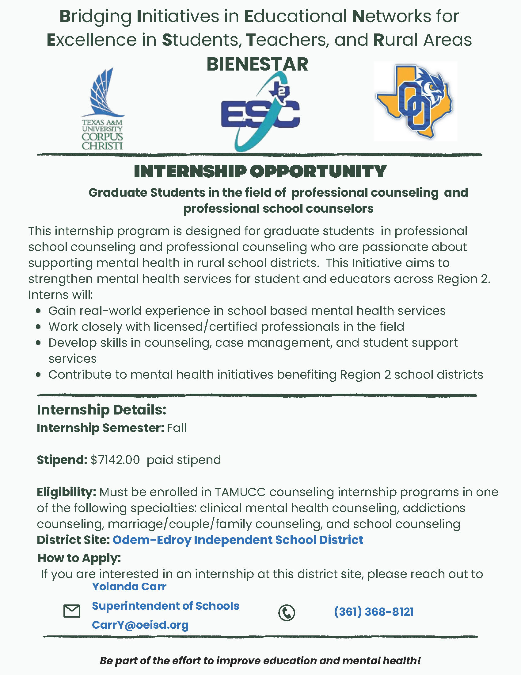 OEISD Counseling Internship Opportunity Fall 2025