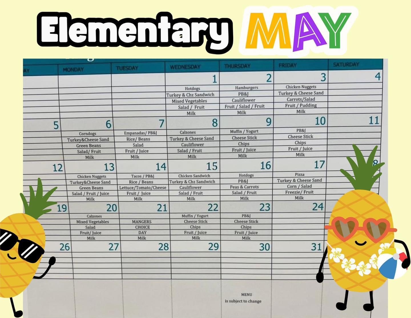 Elementary Lunch Menu - May