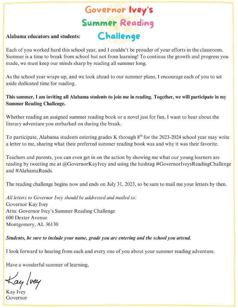Governor Ivey's Summer Reading Challenge
