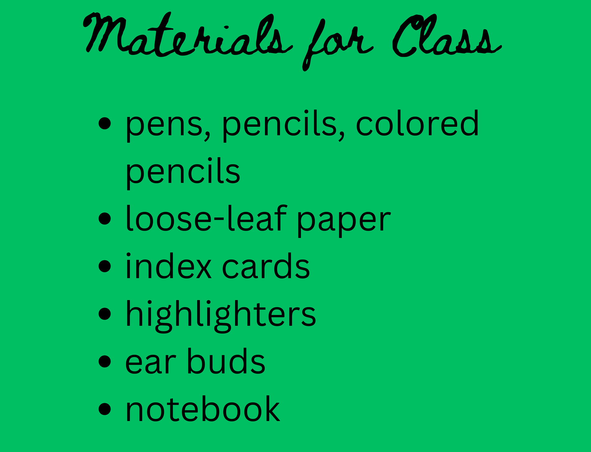 Materials for Class Materials for Class