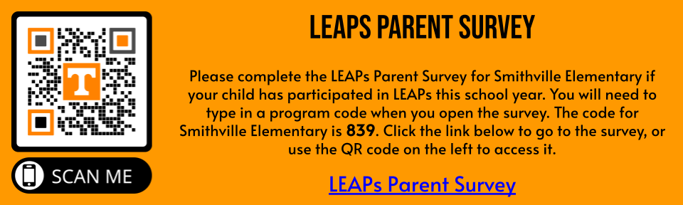 LEAPS parent survey, click the image then enter code 839 to complete the survey