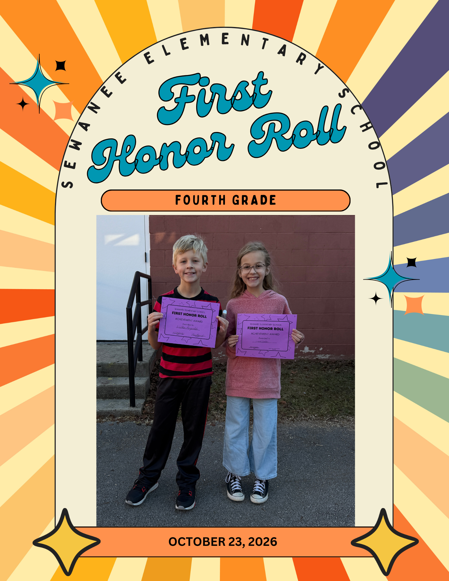 SEWANEE ELEMENTARY SCHOOL FIRST HONOR ROLL - 1ST NINE WEEKS - FOURTH GRADE - OCTOBER 23, 2026