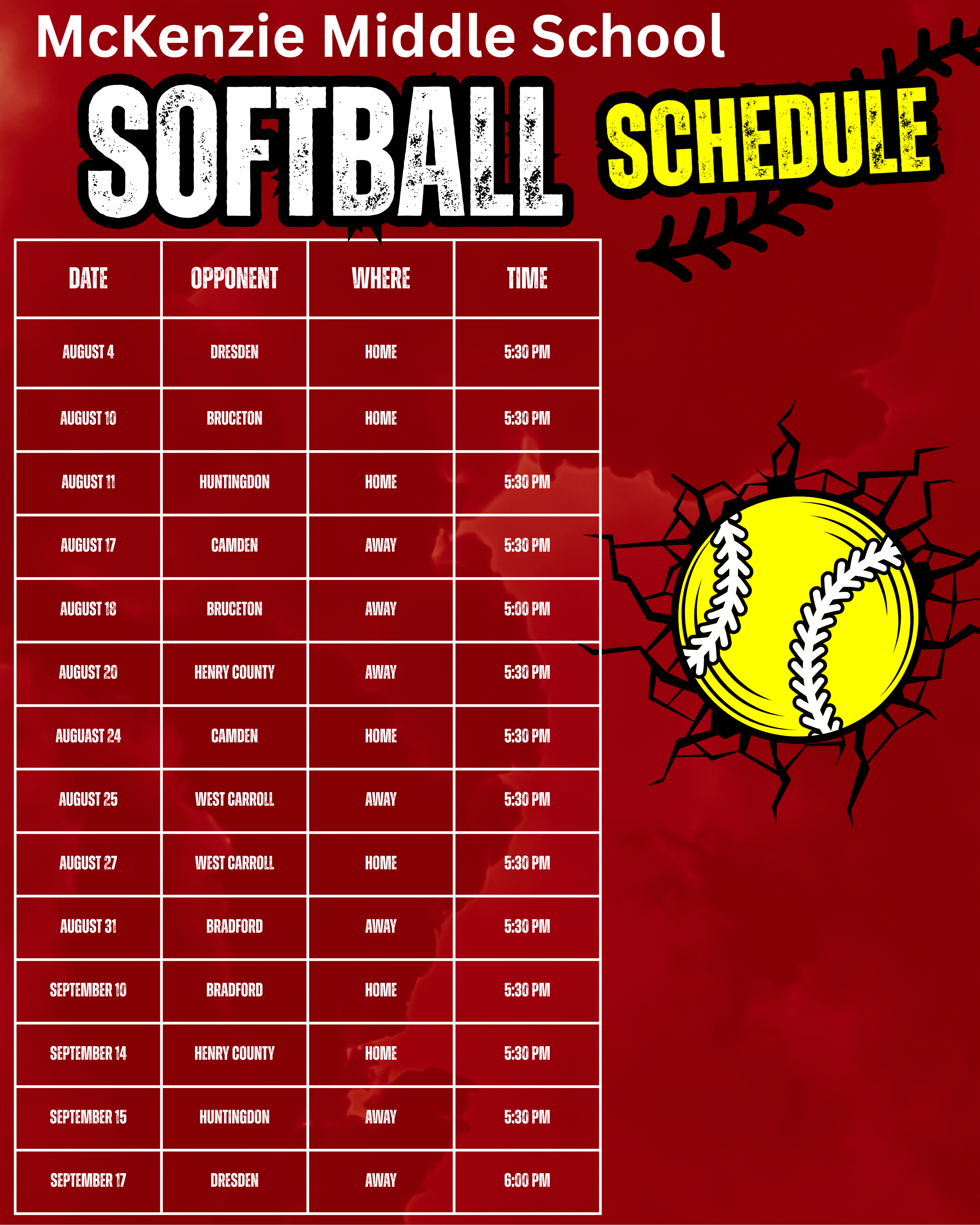 Softball Schedule