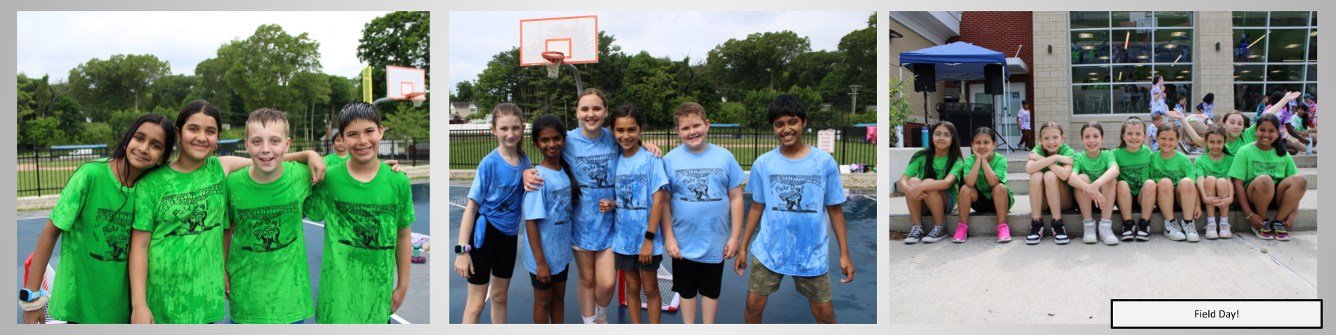 Students participating in field day activities stopping to pose for a photo