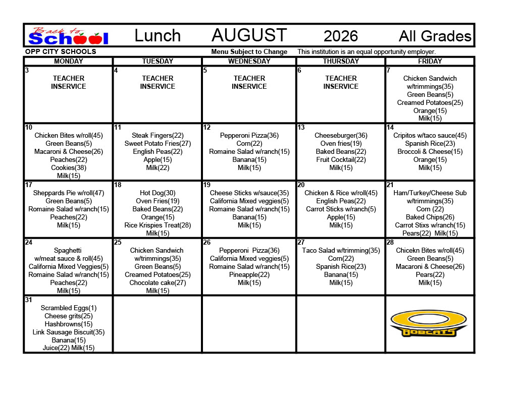 August 2026 Lunch