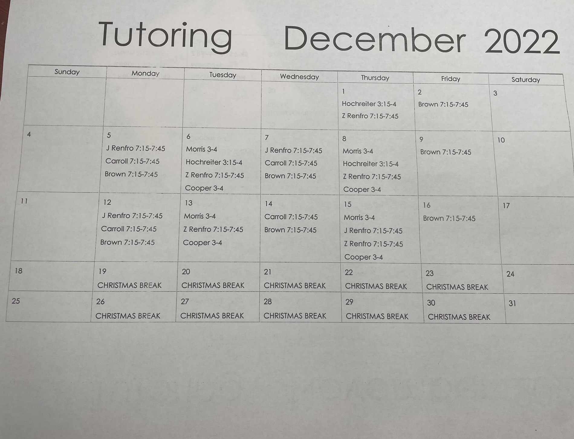 December tutoring