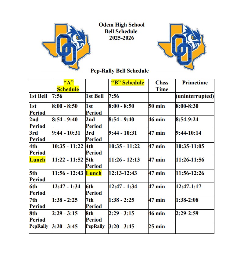 Pep Rally Schedule