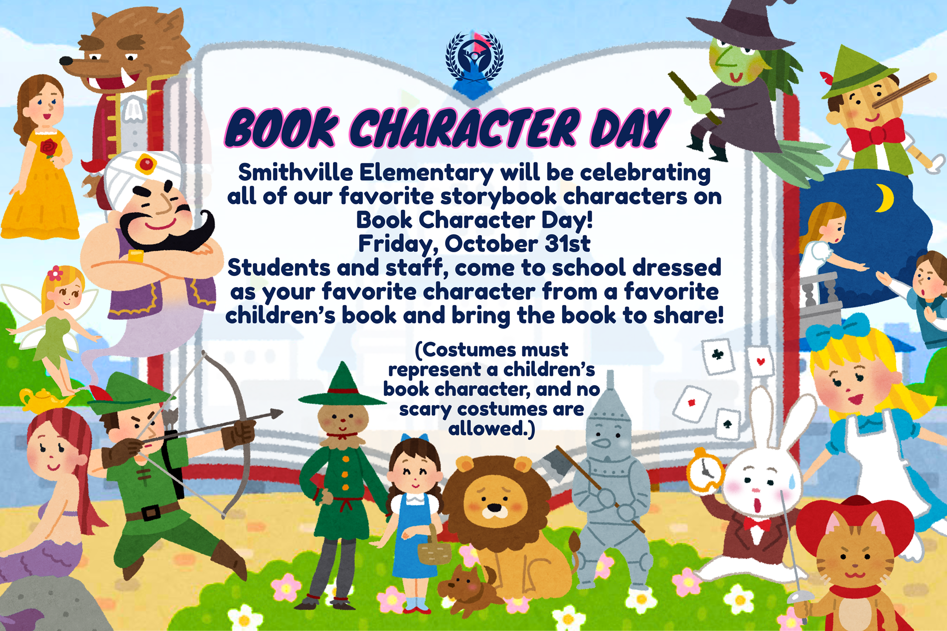 Book character day October 31 - no scary costumes, must be a children's book character