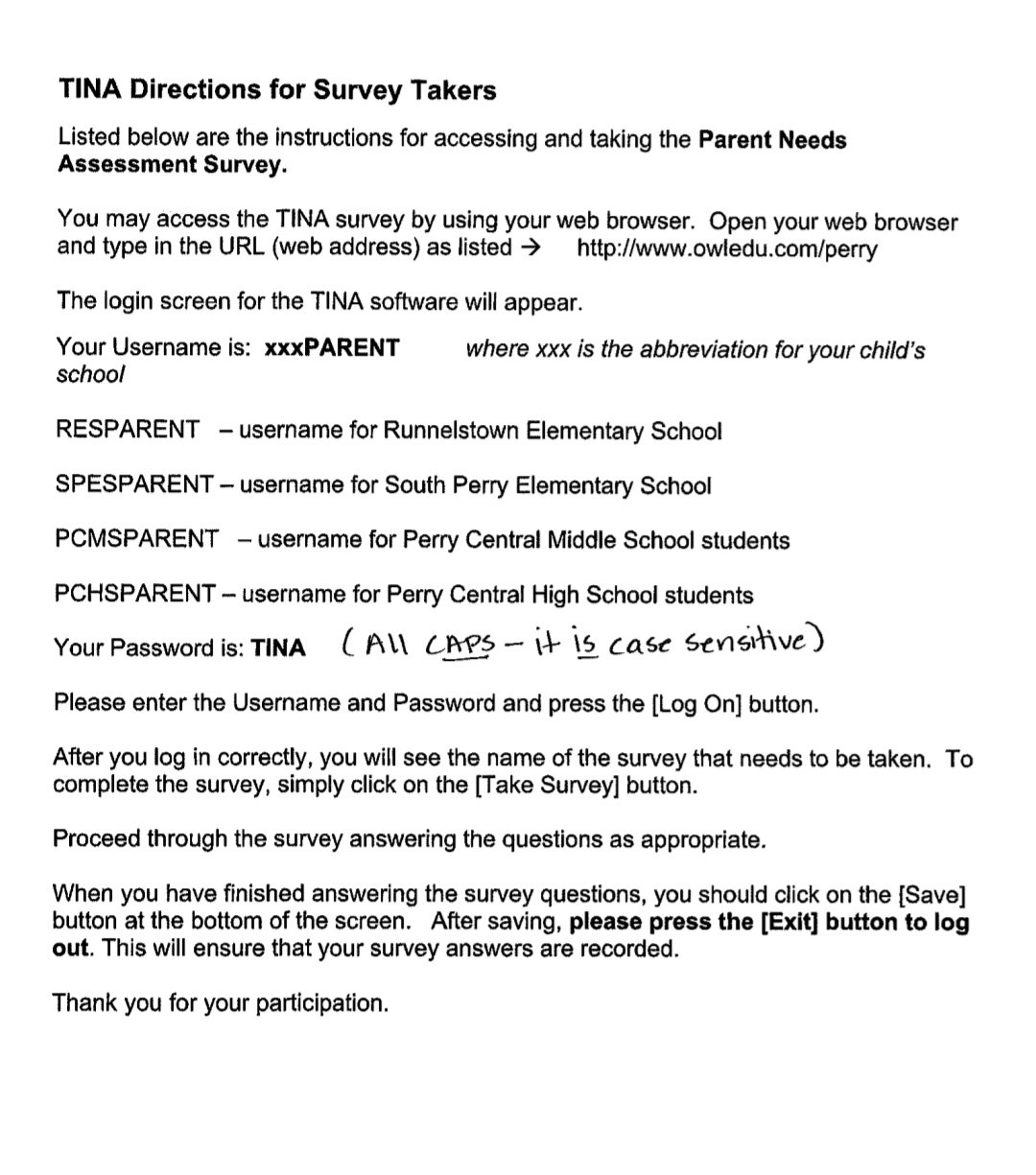 Parent Needs Survey Parent Needs Survey