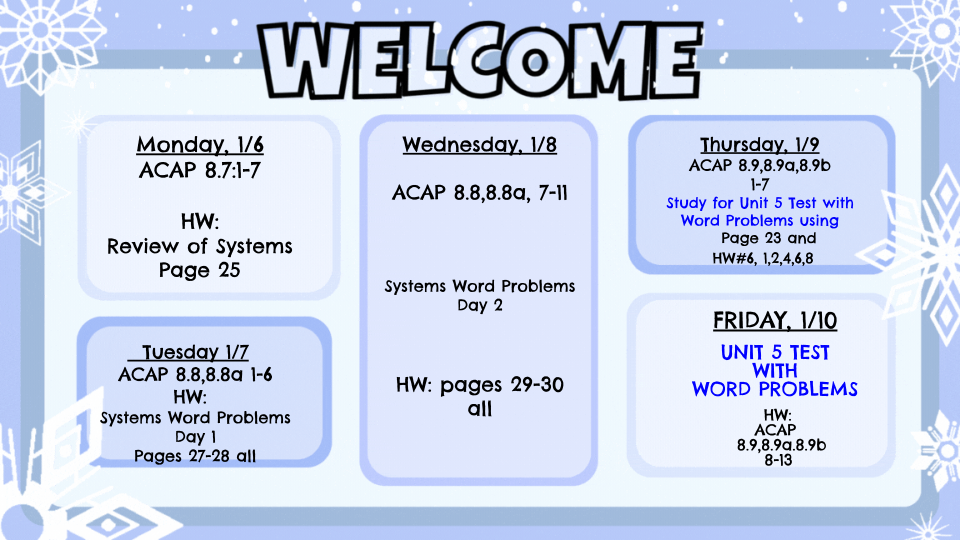 Welcome Back January 6-10, 2025