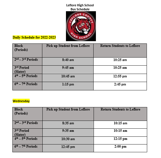 Leflore County High School Schedule