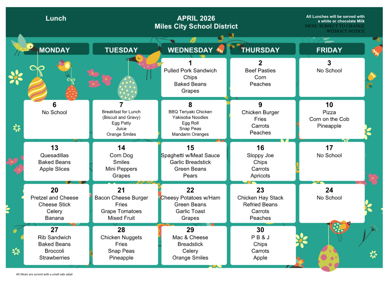 April26 Lunch Menu