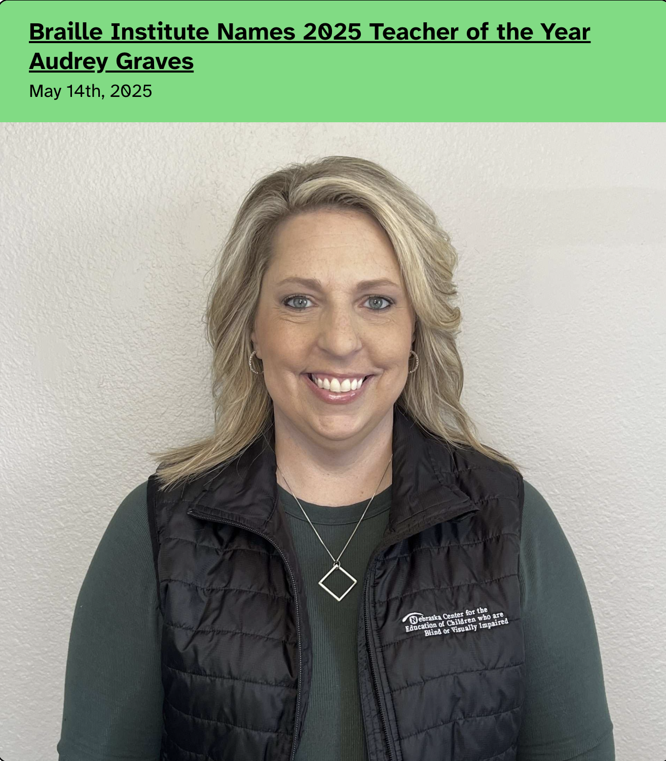 Image of Braille Institute Teacher of the Year Recipient