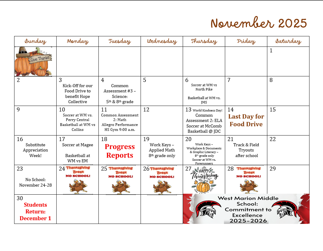 November Calendar of Events