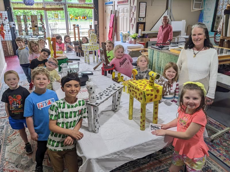 Earth day exhibit with kindergarten's litter animals