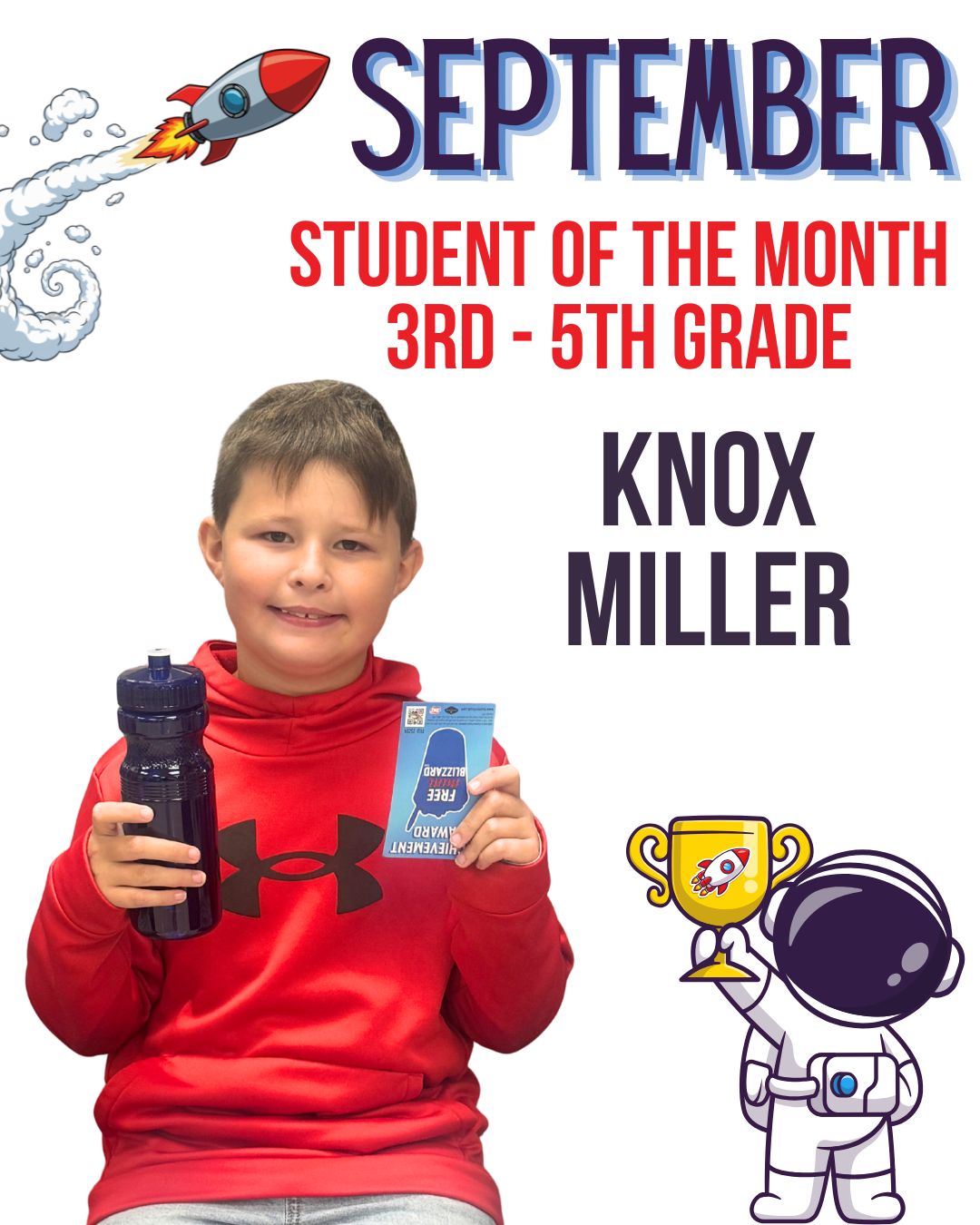 September Student of the Month for 3rd-5th Grade is Knox Miller