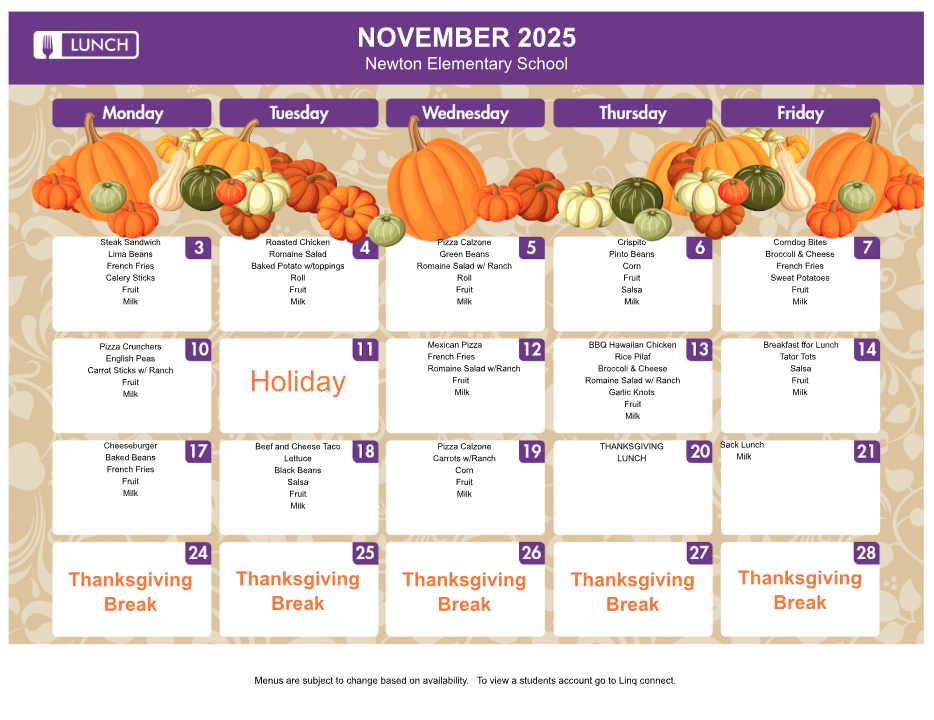 November Lunch Menu