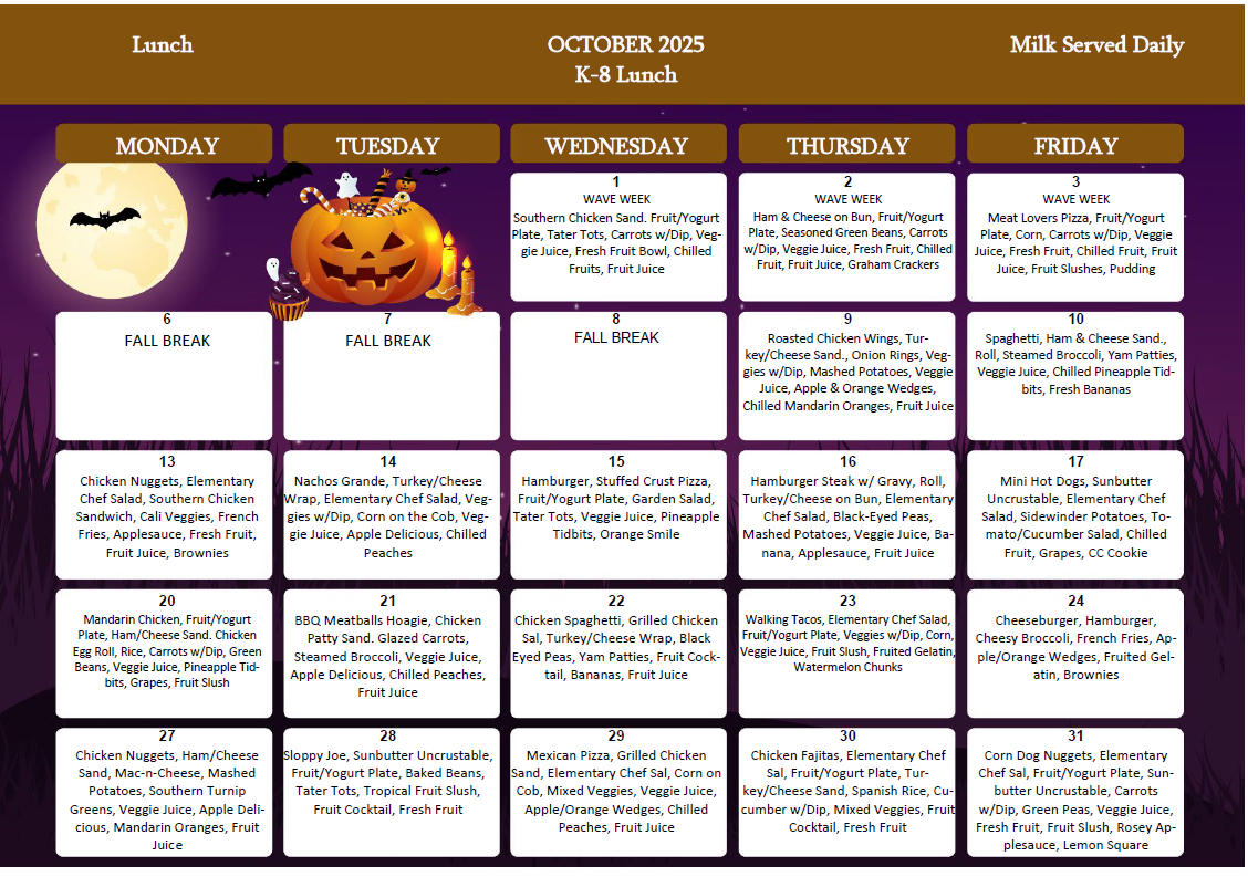 October k-8 lunch