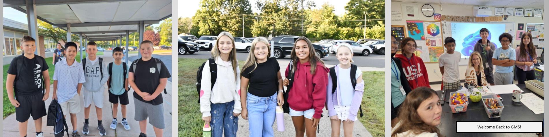 Students posing for first day of school group photos