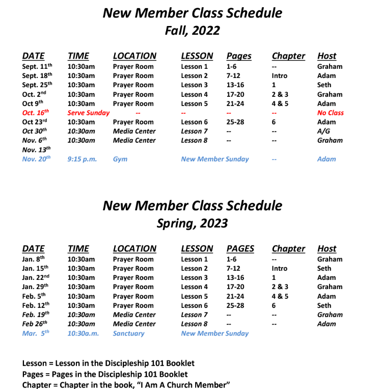 new member schedule