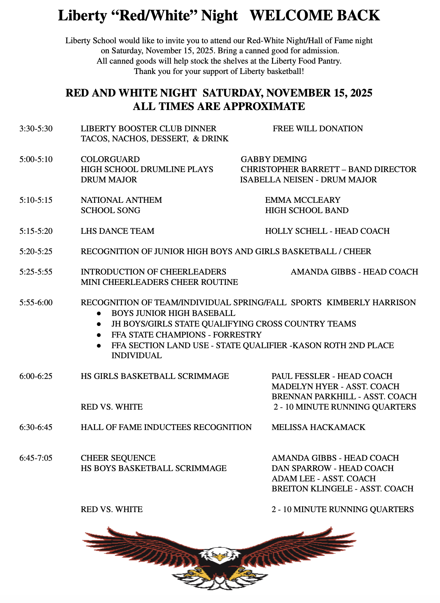 Red & White Schedule