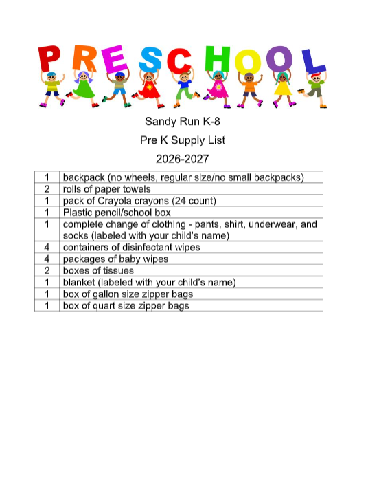 Preschool Supply List