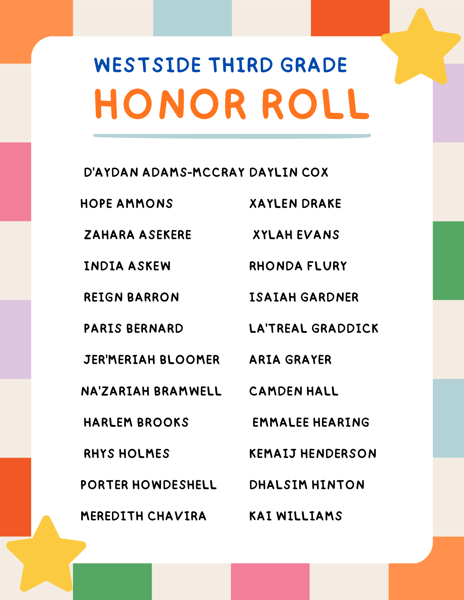 Honor Roll Third Grade