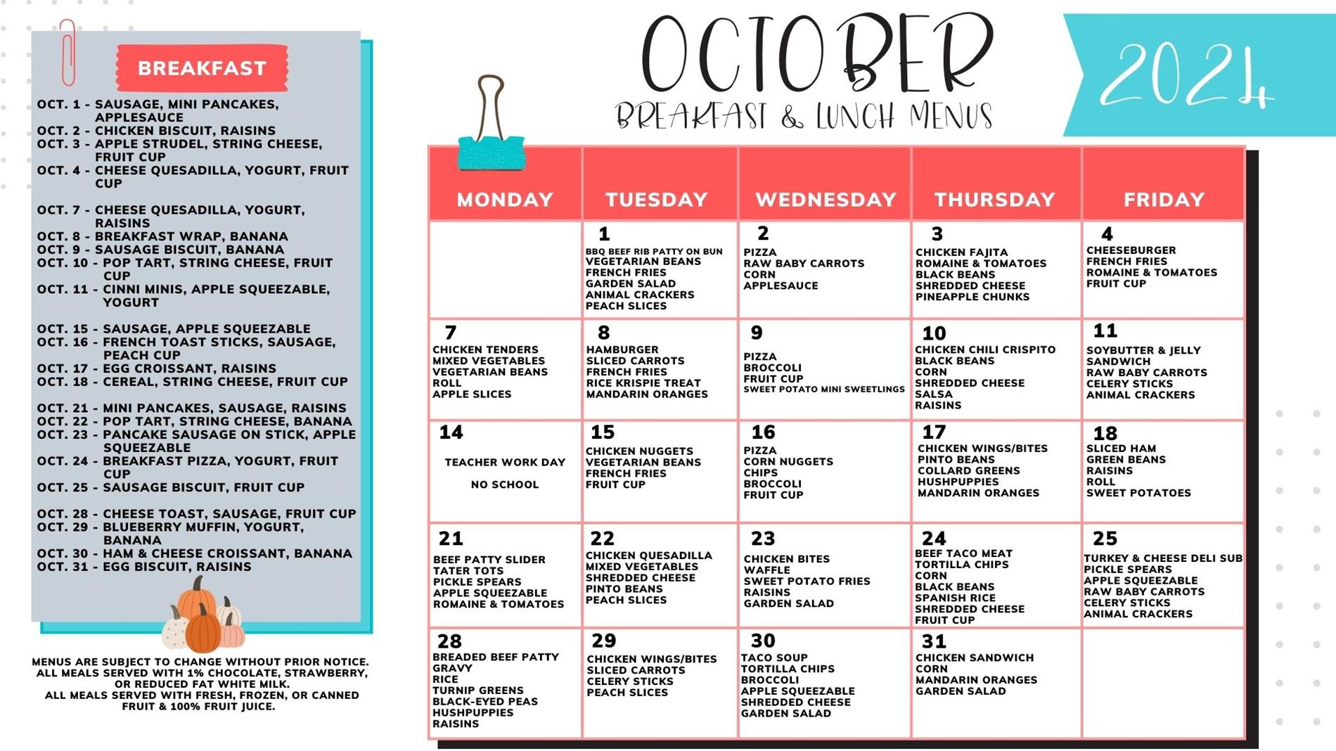 october menu