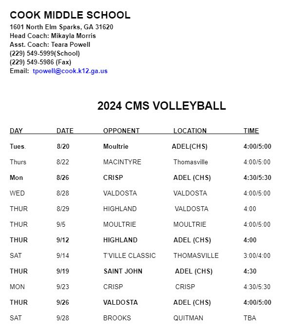 Volleyball Schedule