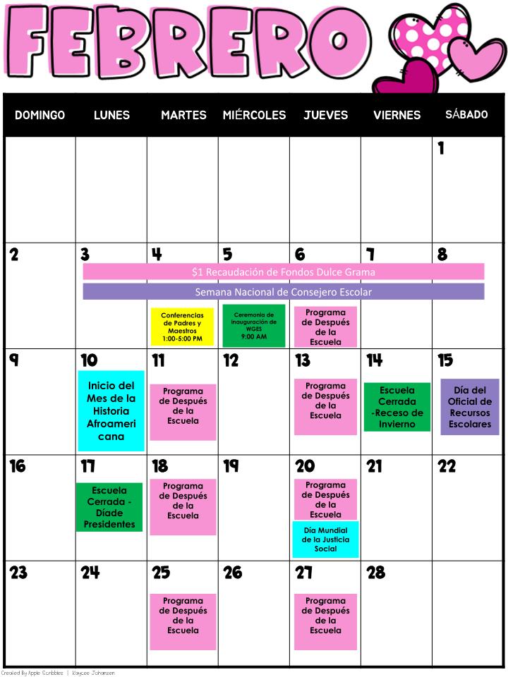 FEBRUARY CALENDAR (SPANISH)