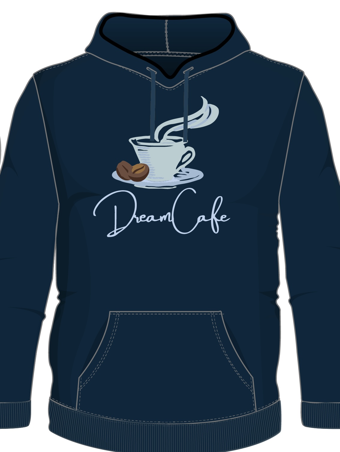Pullover hooded sweatshirts are for sale at the cafe