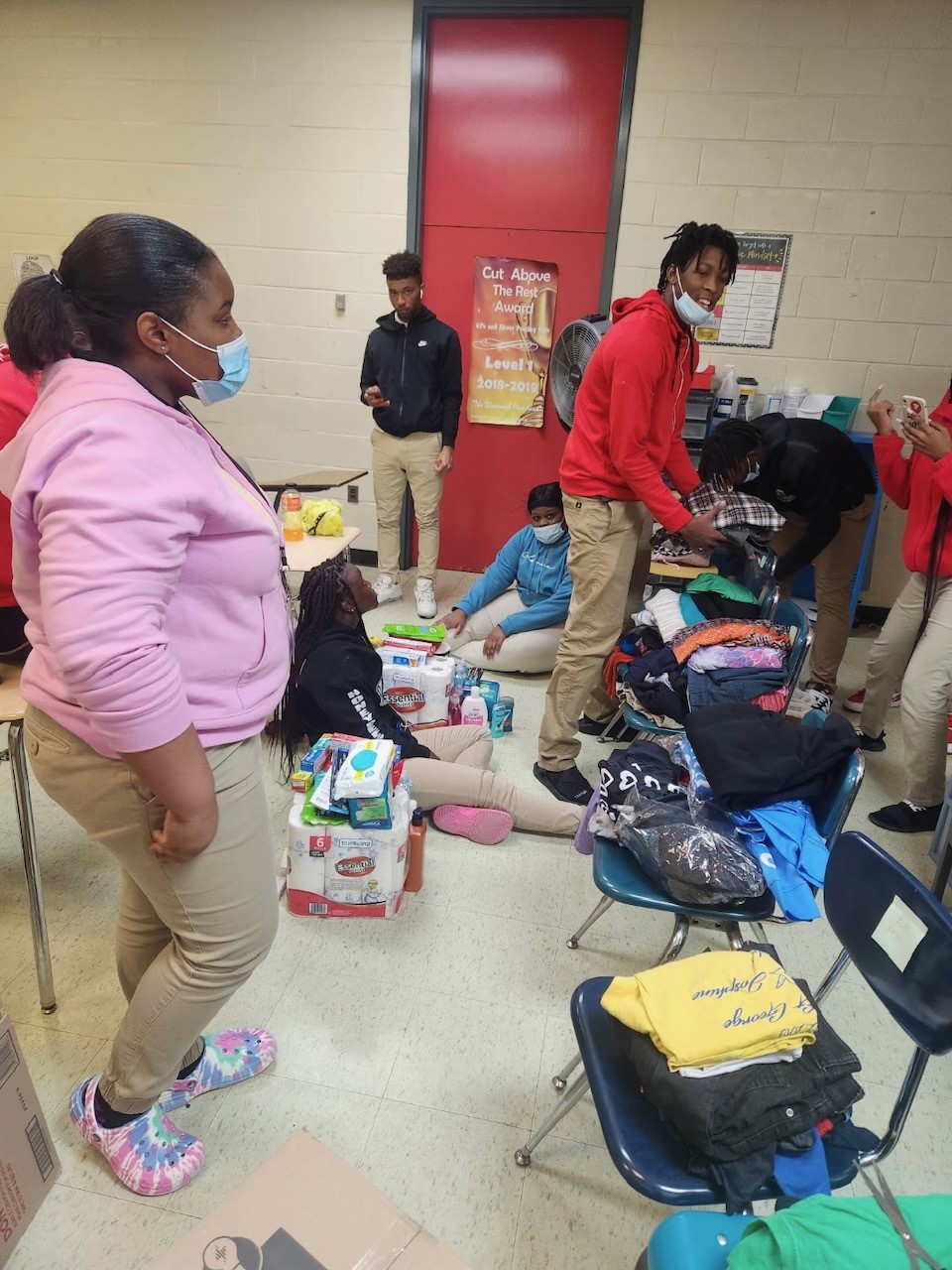 Law & Public Safety Students sorting through  relief items