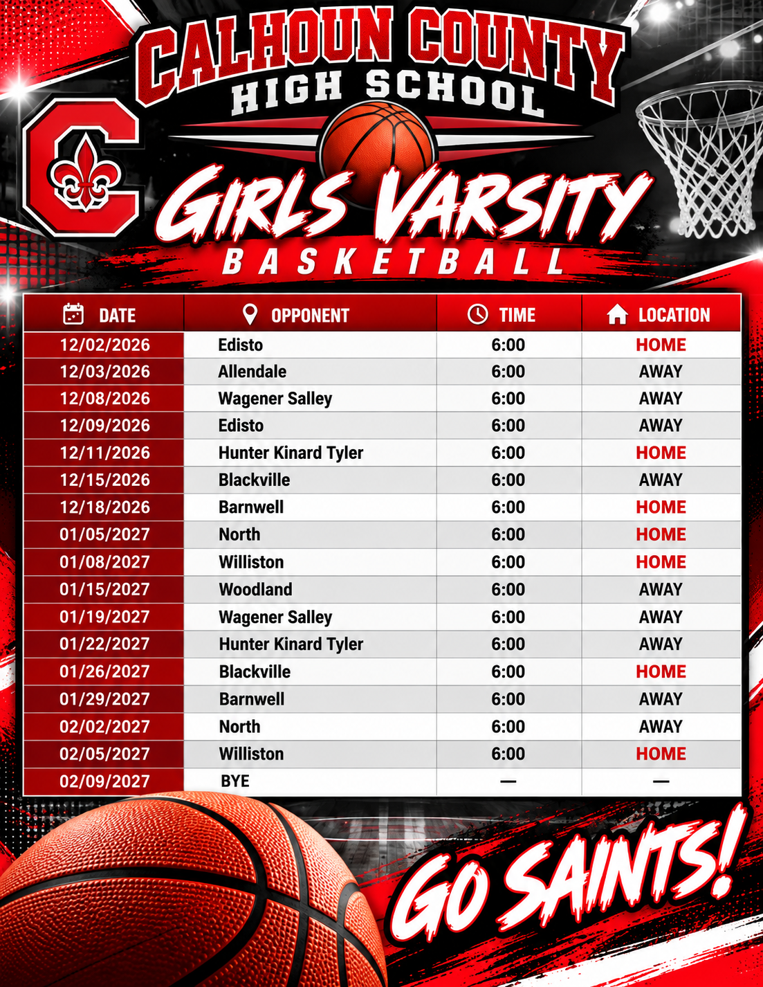 Varsity Girls Basketball Schedule