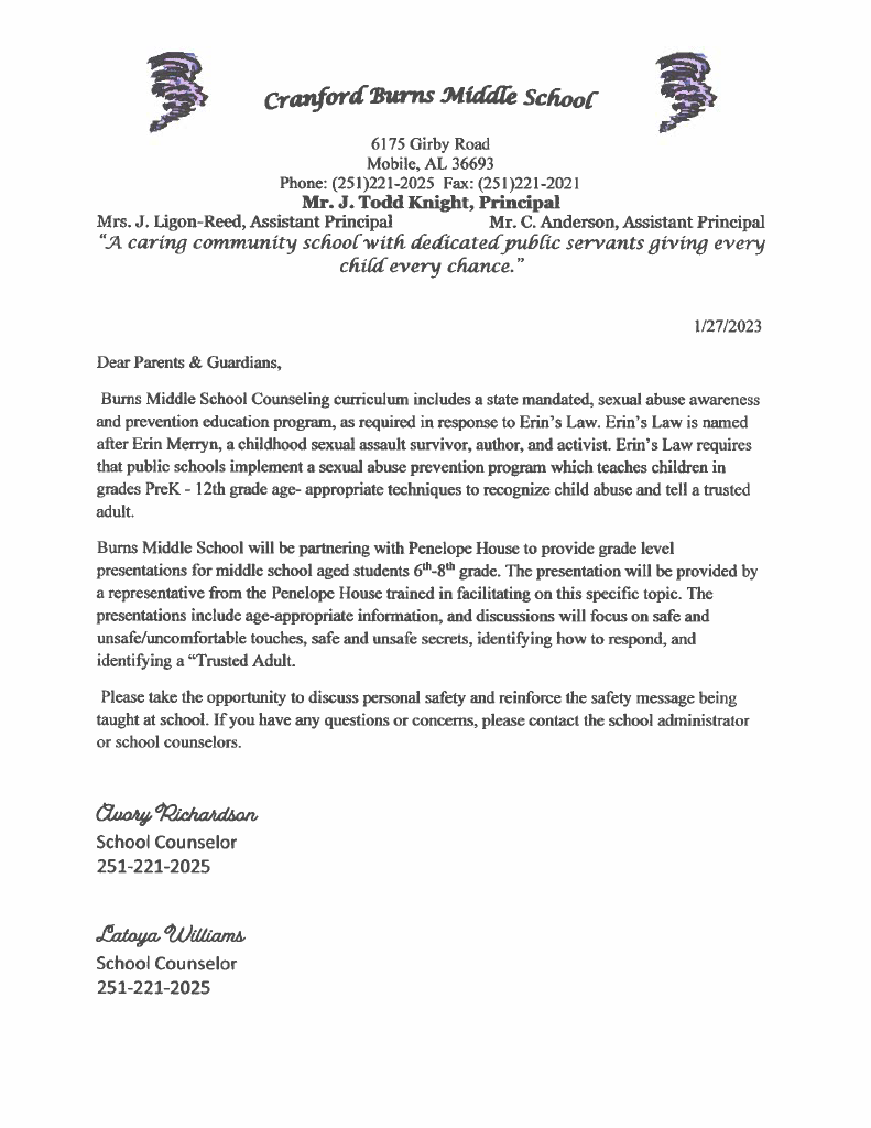 Penelope House Parent Letter Penelope House Parent Letter