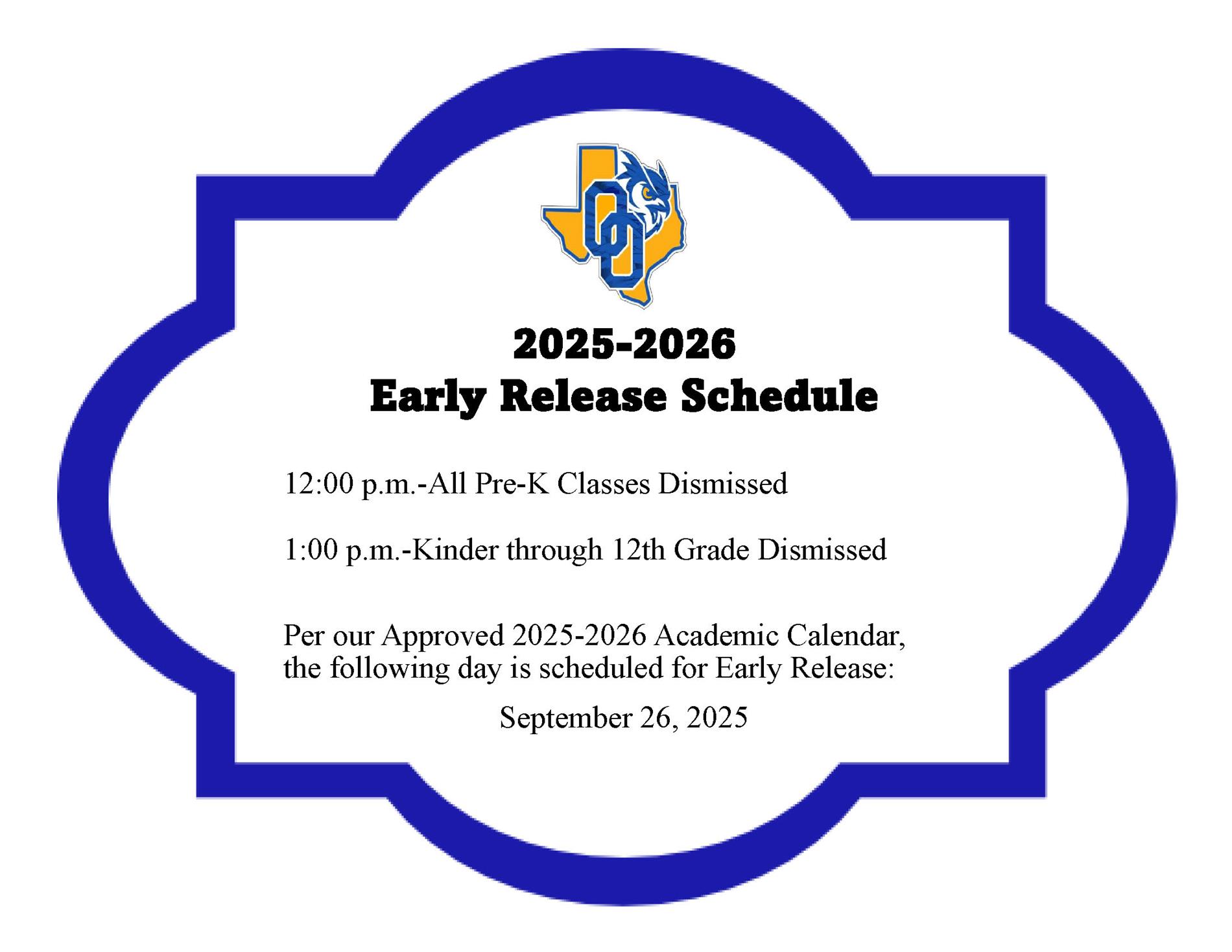 2025-2026 Early Release Schedule Flyer