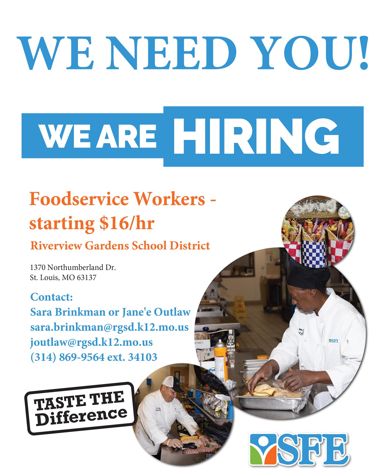 SFE is hiring foodservice workers