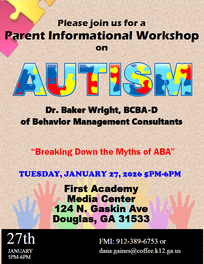 Tan Background with information about the Spring Autism workshop