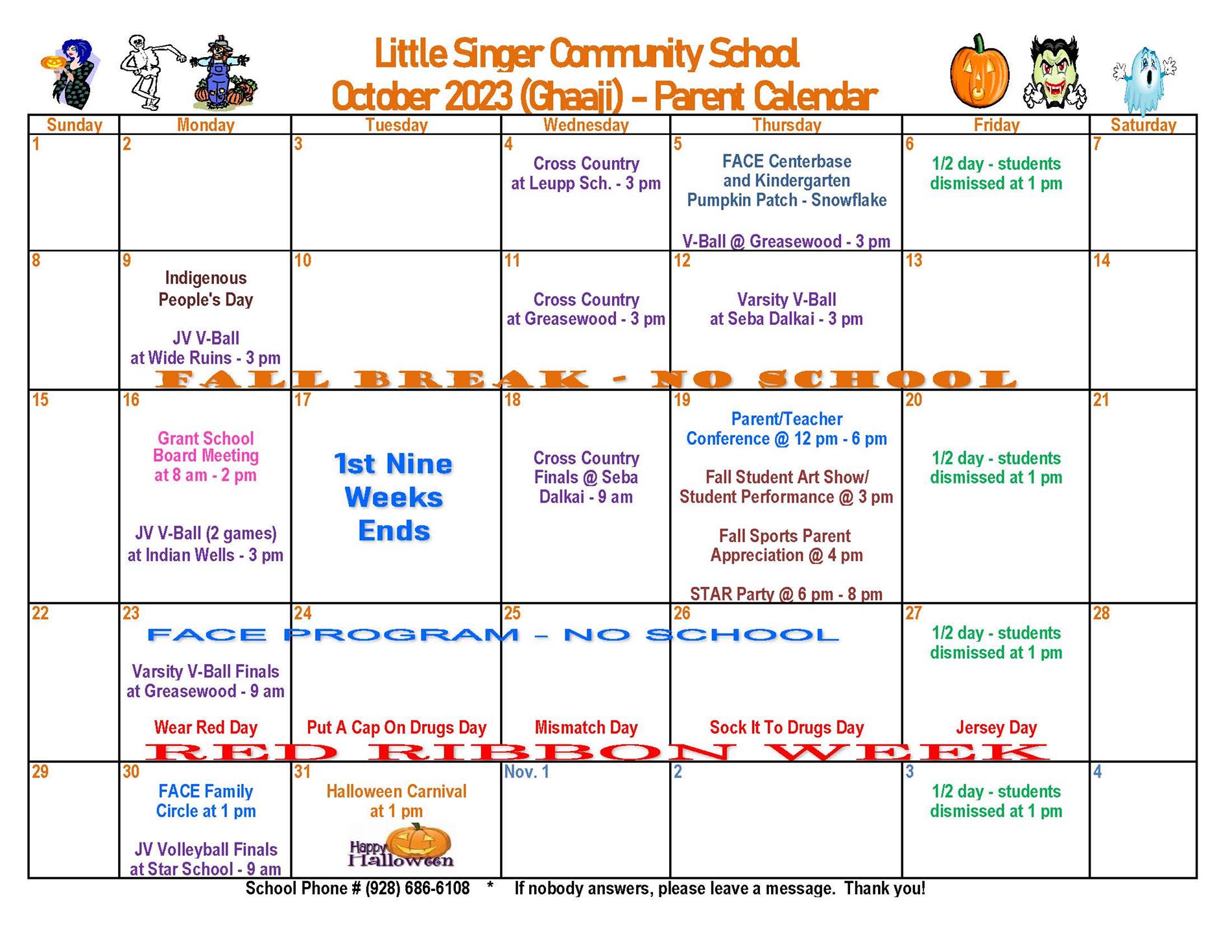 October 2023 Parent Calendar