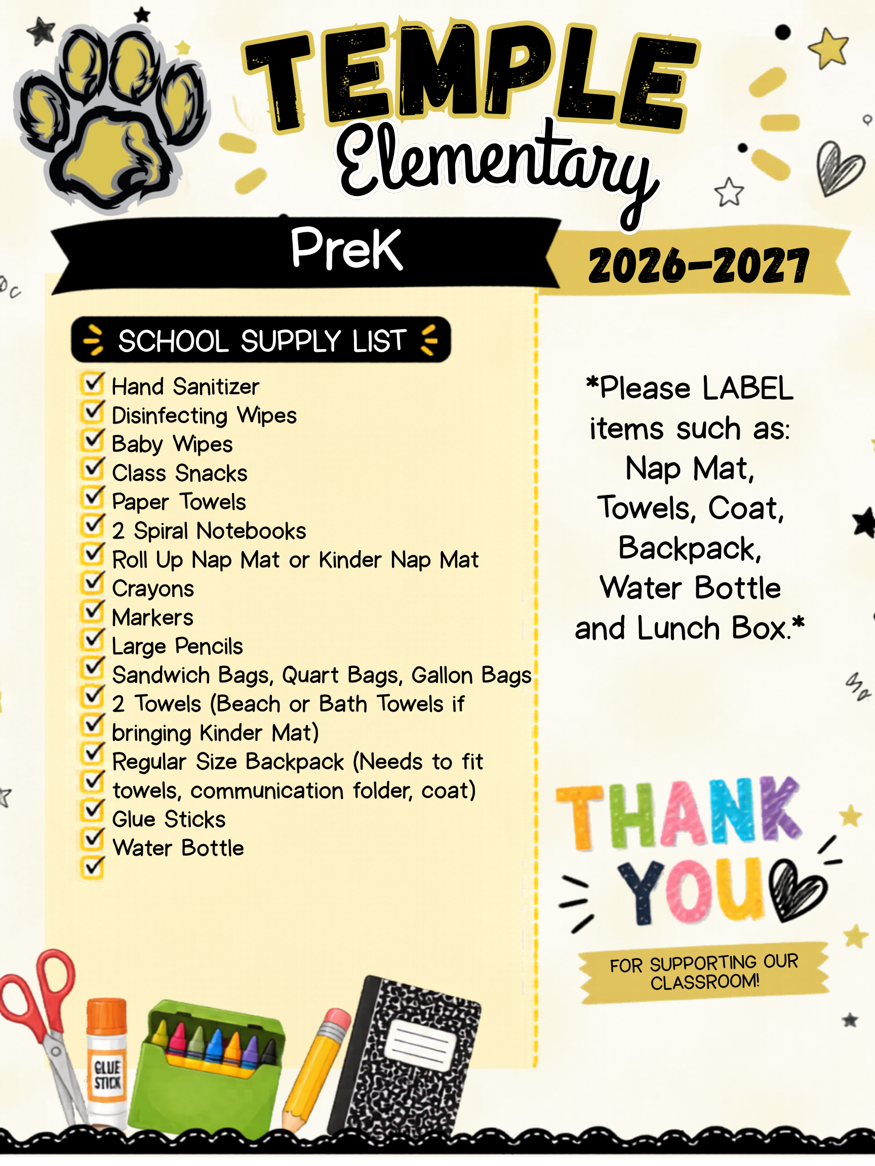 PreK Supply List 26-27 PreK Supply List 26-27