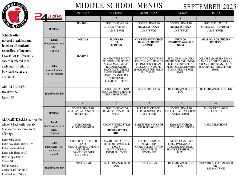 September Lunch Menu