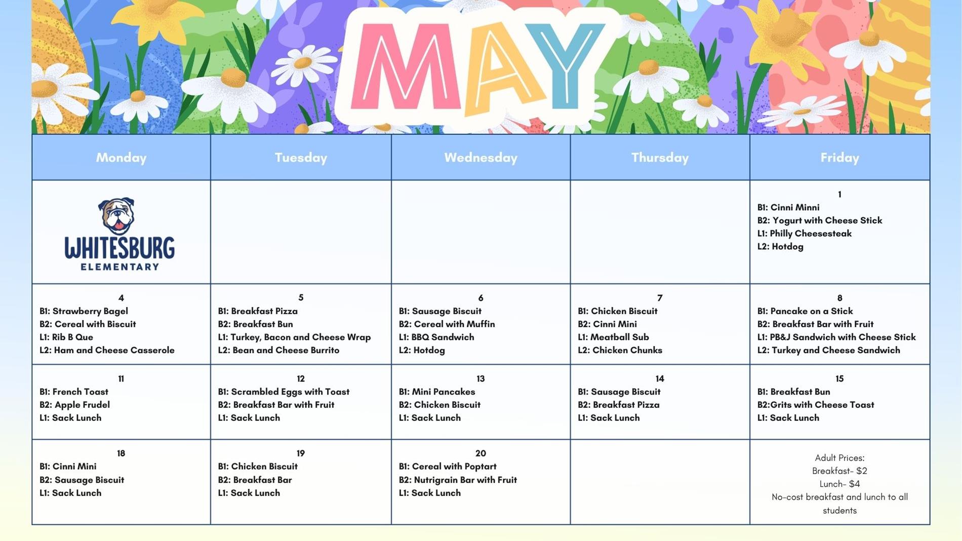 May Lunch Calendar