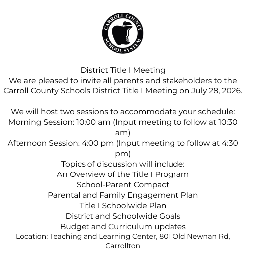 Carroll County School District Title I Meeting