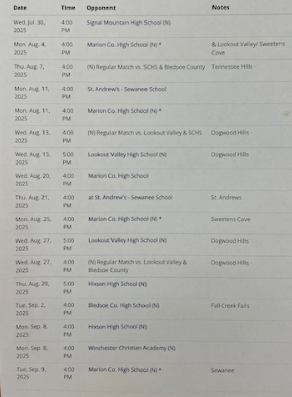 golf schedule
