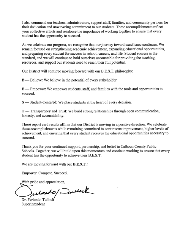 School Report Card Letter