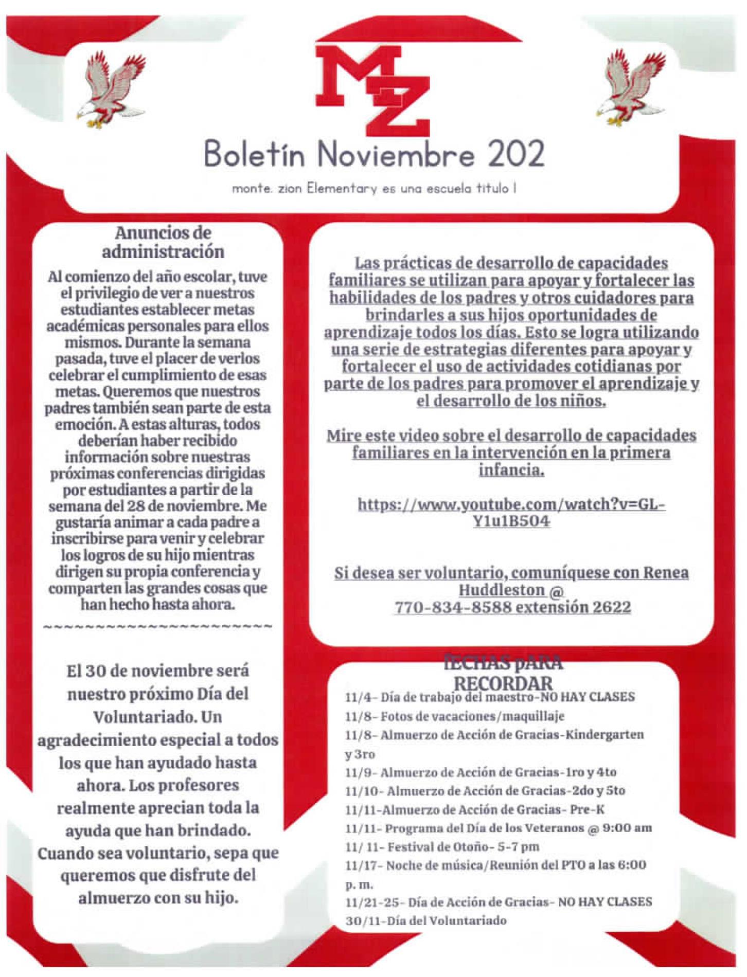 November Newsletter Spanish