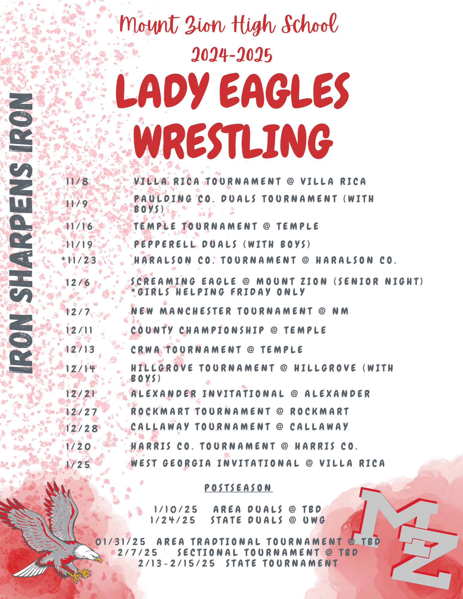 Ladies Eagles Wrestling Schedule