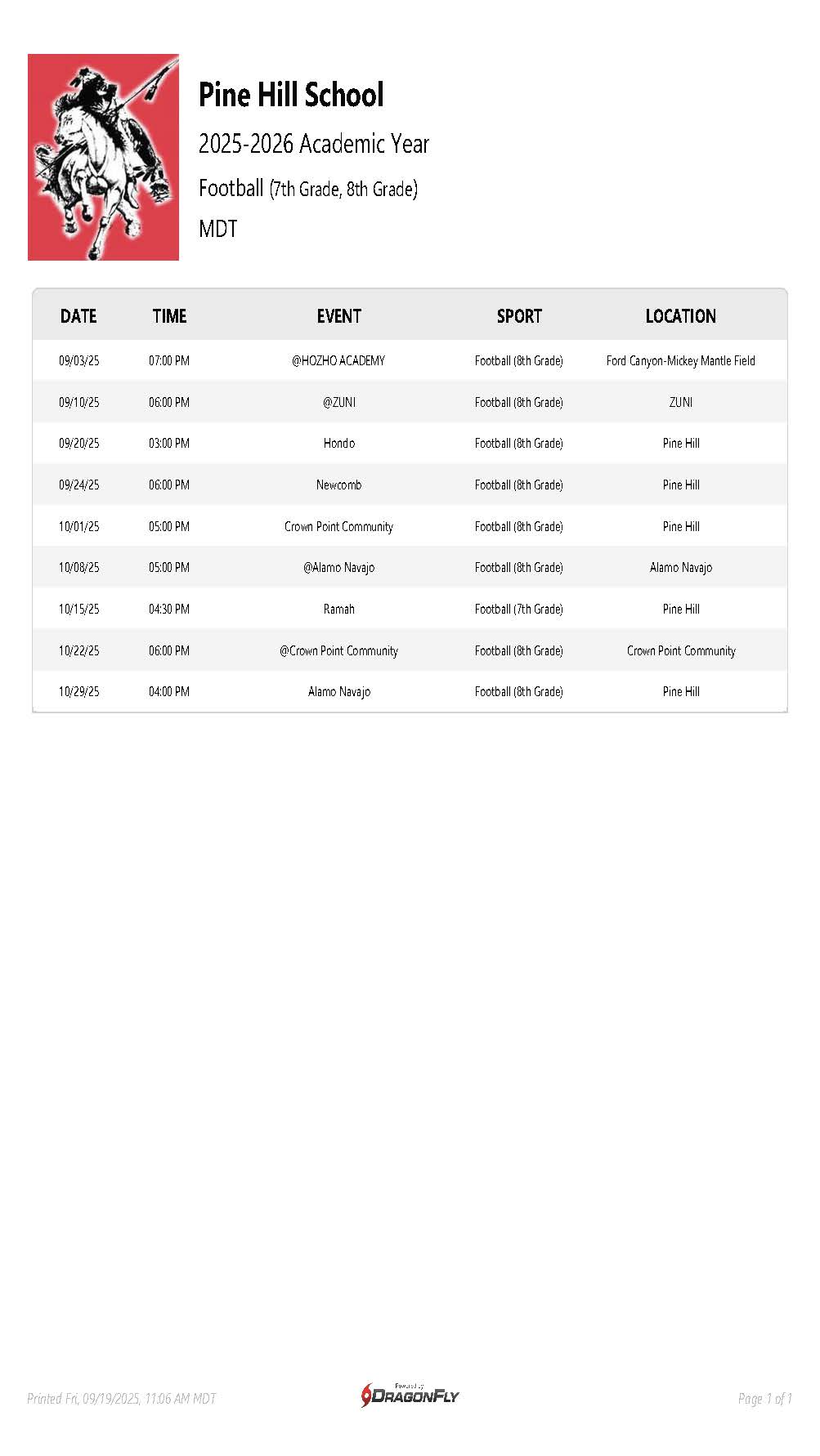 Football Schedule